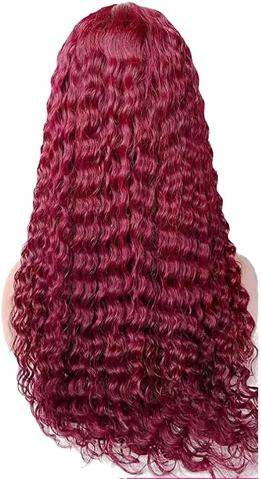Hxxcoup Perruque Femme Cheveux Humain 13x1 Lace Human Hair Wig #99J Burgundy Water Wave Pre Plucked Hairline with Baby Hair Unprocessed Hair Transparent Lace for Women Minimal Smell 22 Inch