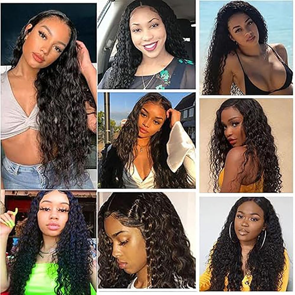 Perruque Cheveux Humain Water Wave Human Hair Wig 150% Density 4x1 Lace Closure Wig Natural Black Perruque Femme Naturelle Unprocessed Remy Hair Glueless 18 Inch