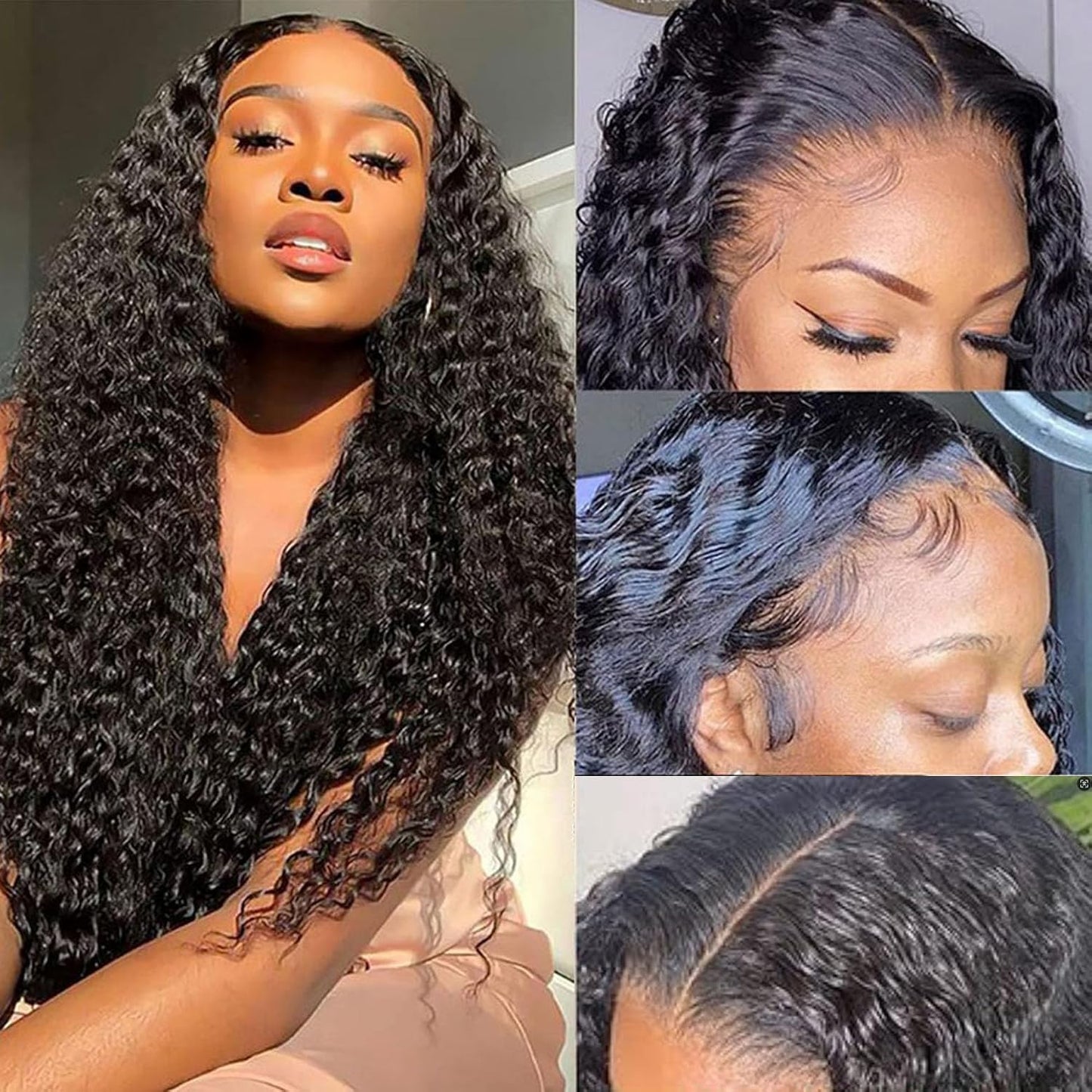 Perruque Cheveux Humain Water Wave Human Hair Wig 150% Density 4x1 Lace Closure Wig Natural Black Perruque Femme Naturelle Unprocessed Remy Hair Glueless 18 Inch